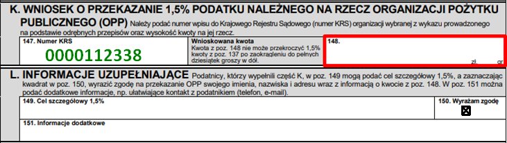 Wzór deklaracji na przekazanie 1,5% dla Fundacji Hospicyjnej